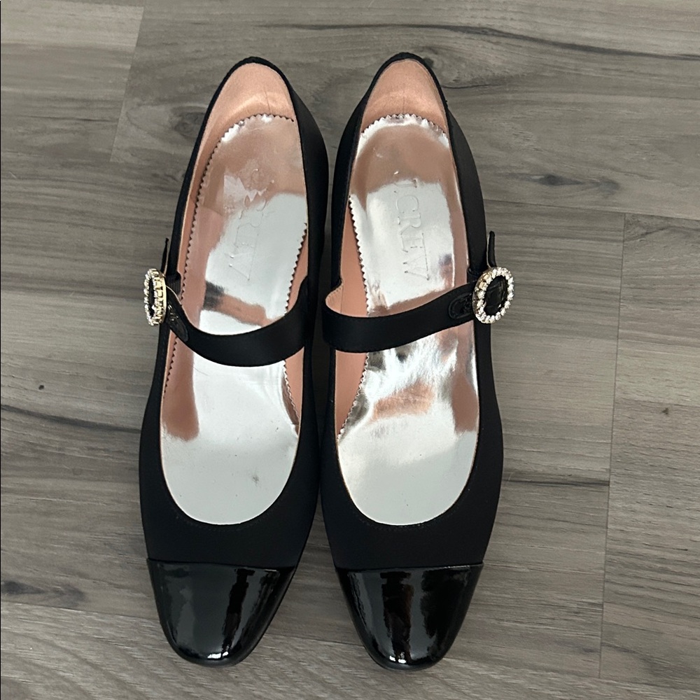 J. Crew Black Mary Jane Flats with Glossy Toe